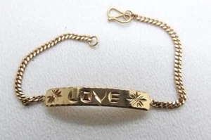 22K Solid Yellow Gold Baht Fancy Love ID Bracelet Baby Child 3 Grams 5.5" inch - Picture 1 of 5