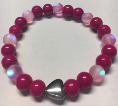 Women’s Pink heart jewelry bracelet opaque & synthetic opal matte, Valentines - Image 1 of 4
