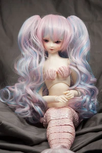 "Base de peluca de muñeca + juego de 3 piezas con clip de pony - Meiko rosa y azul BJD 6-7"" y 8-9" - Imagen 1 de 1