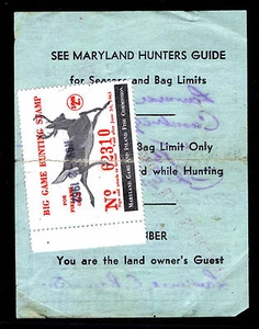 Licencia y sello de ciervo Maryland 1962 - usado - fino (esp # 9226) - Imagen 1 de 1