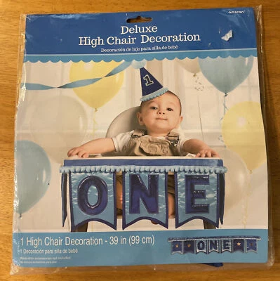 Amscan 1st Birthday Deluxe High Chair Decoration - Blue Boy - Image 1 of 3