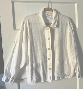 FLAX White button down linen shirt/jacket. Gently used. Size M. - Picture 1 of 5