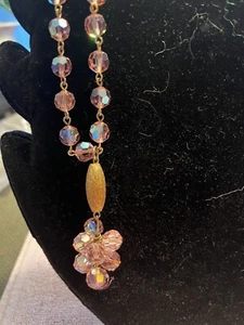 Long chain gold tone  with matching ear clips. Brushed Gold Effect With AB. - Bild 1 von 5