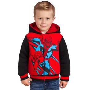 NWT Disney Marvel Boys Sz 4T Spiderman Kids Plush Hoodie Jacket Black Red Fleece - Picture 1 of 5