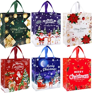 Large Christmas Tote Bags with Handle, 6 Pack Reusable Xmas Grocery Carrier Gift - Picture 1 of 7