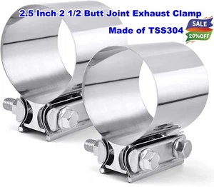 2.5Inch 2 1/2 Butt Joint Exhaust Clamp Band Coupler Sleeve Stainless Steel 2PC - Picture 1 of 8