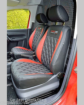 VW Caddy Tailored Seat Covers - Black and Red Leatherette material  - Tight Fit. - Image 1 of 4