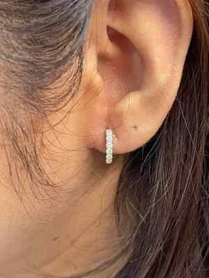 0.32 Ct Round Certified Natural Diamond Hoop Women's Earrings In 14k White Gold - Image 1 of 4