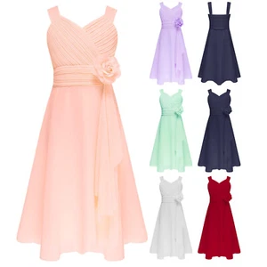 Flower Girls Dress Kids Chiffon Sleeveless Bridesmaid Wedding Party Evening Gown - Picture 1 of 65