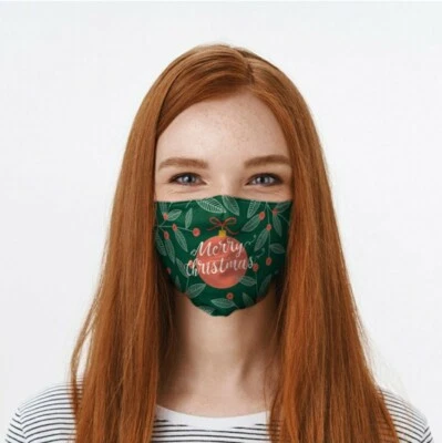 Merry Christmas Face Covering Mask Bauble Mistletoe Stocking Filler Reusable - Image 1 of 2