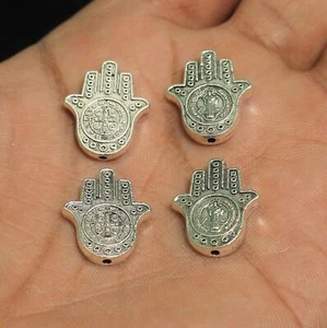 19x16mm German Silver Hamsa Hand Spacer Beads - Picture 1 of 8