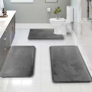 Velvet Memory Foam 3-Piece Bathroom Mat Set - Non-Slip, Quick-Dry, Washable - Picture 1 of 8