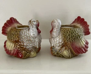 Set Of 2 Turkey Candle Holders Thanksgiving Holiday Decor 3.75โ W/ Tea lights - Picture 1 of 8