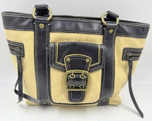 Coach Legacy Women's Handbag Beige Brown Straw Leather Inner Pockets Tote Bag - Picture 1 of 16
