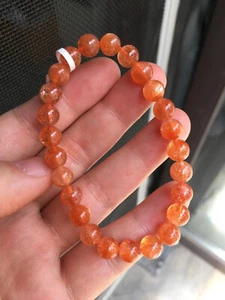 7.5mm Natural Golden Strawberry Sunstone Quartz Crystal Stretch Beads Bracelet - Picture 1 of 2