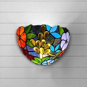 Tiffany Flower Style Wall Light Lamp Handcrafted Art 12" Blue Stained Glass UK - Picture 1 of 12