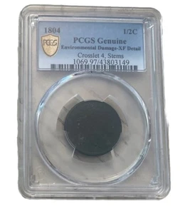 1804 DRAPIERTE BÜSTE HALBER CENT - Crosslet 4, STIELE - PCGS Original XF Details - Bild 1 von 2
