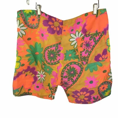 Vintage 60s Flower Power psychedelic Cotton Surf Board Swim Trunk Shorts 34/36 - Image 1 of 4