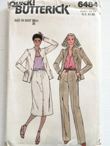 Vintage 1980s Butterick Pattern 6484 Jacket Skirt & Pants - Sz 14 Bust 92cm - Bild 1 von 2