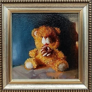 original oil painting framed, soft toy portrait, painting for children's room - Picture 1 of 8