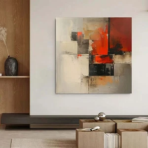 Red Handmade Oil Painting On Canvas Home Decor Living Room Abstract Modern - Picture 1 of 6