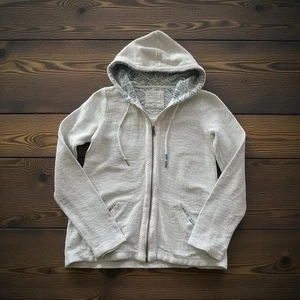 Fat Face UK Knit Zip Hoodie Women’s US 4 UK 8 Cream Blue Lined Hood Cotton Blend - Picture 1 of 9