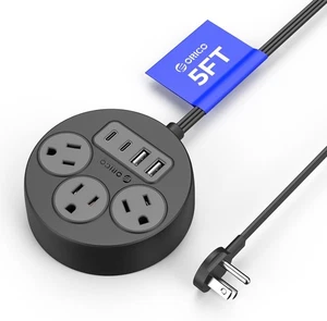 Flat Plug Power Strip with 3 Outlet Long Extension Cord USB Port Surge Protecto - Picture 1 of 7