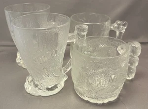 McDonald's RocDonald's Vintage Flintstones 1993 Frosted Glass Bedrock Mugs (4) - Picture 1 of 19