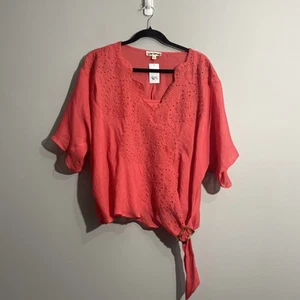 Hope Springs XL Top – Coral Faux Wrap Top with Built-In Tank | New With Tags - Picture 1 of 13