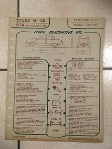 FICHE TECHNIQUE DE RTA N°128 12/1956 PANHARD DYNA modele 56-57 L15 - Picture 1 of 1