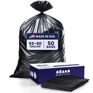 Plasticplace Schwerlast 55-60 Gallonen Schwarz Müllbeutel, 1,2 Mil, 50 Stück - Bild 1 von 6