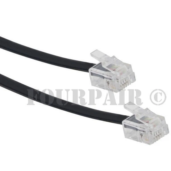 10ft Telephone Line Cord Cable Wire 6P4C RJ11 DSL Modem Fax Phone to Wall Black - Image 1 of 1