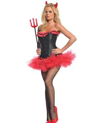 4pc Underwraps Sexy Devil Bustier Horn Pitchfork Halloween Costume Women M 10-12 - Image 1 of 3