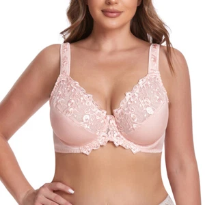 Women's Underwire Unlined Bra Minimizers Non-Padded Full Coverage Lace Bra 36-50 - Picture 1 of 46
