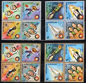 Burundi Stamp Scott #477-478, C216-C217, Space, 4 Blocks of 4, CTO, SCV$12.00 - Picture 1 of 1