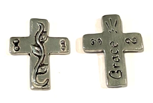 Basic Spirit Handcrafted in Canada Pewter Pocket Token Charm CROSS "GRACE" - Picture 1 of 4