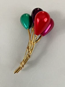 Vtg Large 80s Puffy Metallic Enamel Pink Purple Green Red Balloon Cluster Brooch - Picture 1 of 5