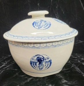 Vintage Chinese Rice Pot Bowl with Lid, Blue & White, Phoenix  - Picture 1 of 7