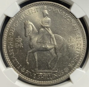 1953 Queen Elizabeth II Coronation Great Britain 5 Shillings CROWN Coin NGC MS64 - Picture 1 of 5