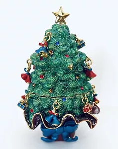 Vintage RUCINNI grüner Weihnachtsbaum emailliert Schmuckschatulle aufklappbare Öffnung Charms - Bild 1 von 7