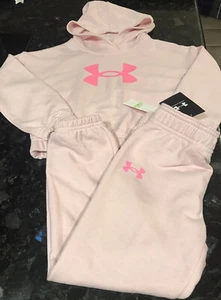 Under Armour Pink Hooded Pull Over Sweatshirt and Pants Set Girls Size 4. NWT - Picture 1 of 10