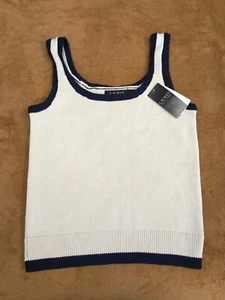 Lauren Ralph Lauren Crop Top Sweater Tank Women XS Blue/Creme Sweater Crocket - Picture 1 of 3
