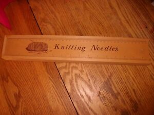 Vintage Wood Storage Box Slide Lid Knitting Needles Case 17” With Ruler