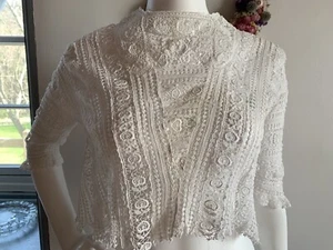 antica camicia bianca cotone pizzo pesante abito edoardiano 1900 1910 - Foto 1 di 18