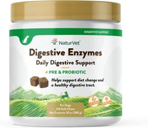NaturVet Digestive Enzymes Plus Pre & Probiotics for Dogs 120 Soft Chews - Picture 1 of 8