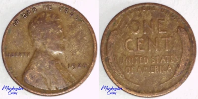 1924 Lincoln Wheat Cent - Improper Alloy Mix Wood Grain Woody - Rare Error Coin - Image 1 of 4