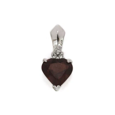 1.7 ctw Natural Red Garnet Diamond Solid 14k White Gold Heart Pendant 0.71" - Image 1 of 4