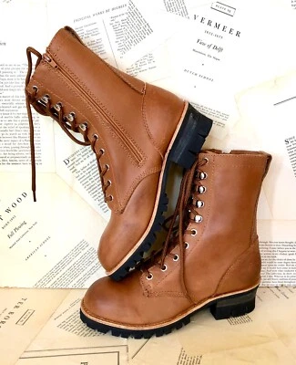 Free People Jeffrey Campbell Lucca Combat Boot Moto Lace Up Tan Leather 7 NEW - Image 1 of 4