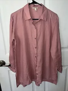 Eileen Fisher Side Slits Long Sleeve Tunic Shirt Linen Blend Pink Size Small - Picture 1 of 8