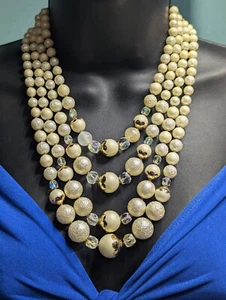 Signed TARA Vintage Multistrand White Beads Necklace COSTUME JEWELRY - Picture 1 of 5